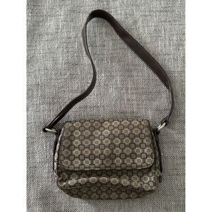 Nine West Monogram Shoulder Brown Beige Geometric Pattern Small Crossbody VTG